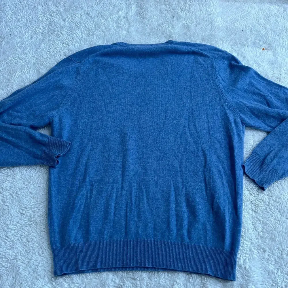 JOS A BANK Blue Cashmere Knit V-Neck Pullover L Preppy Office WorkWear Old Money